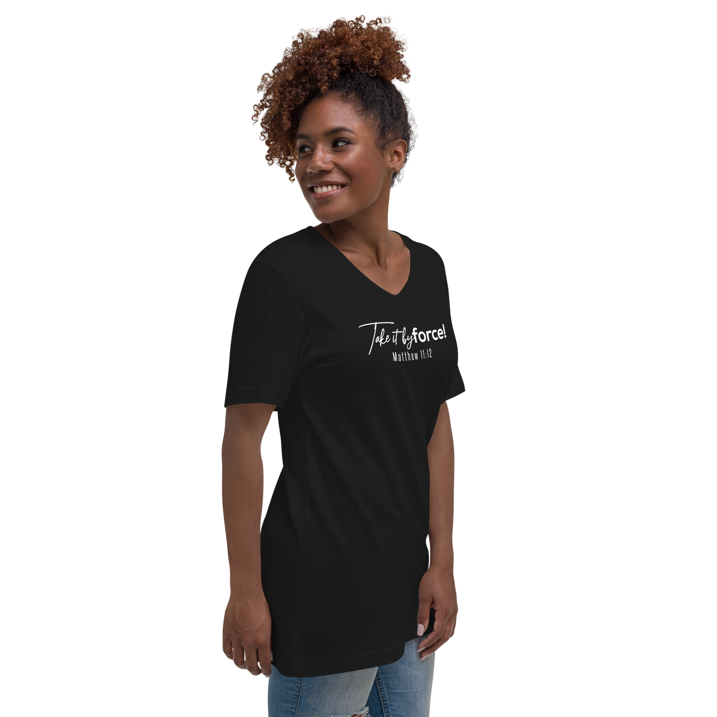 Take it by force! Unisex Short Sleeve V-Neck T-Shirt *blk